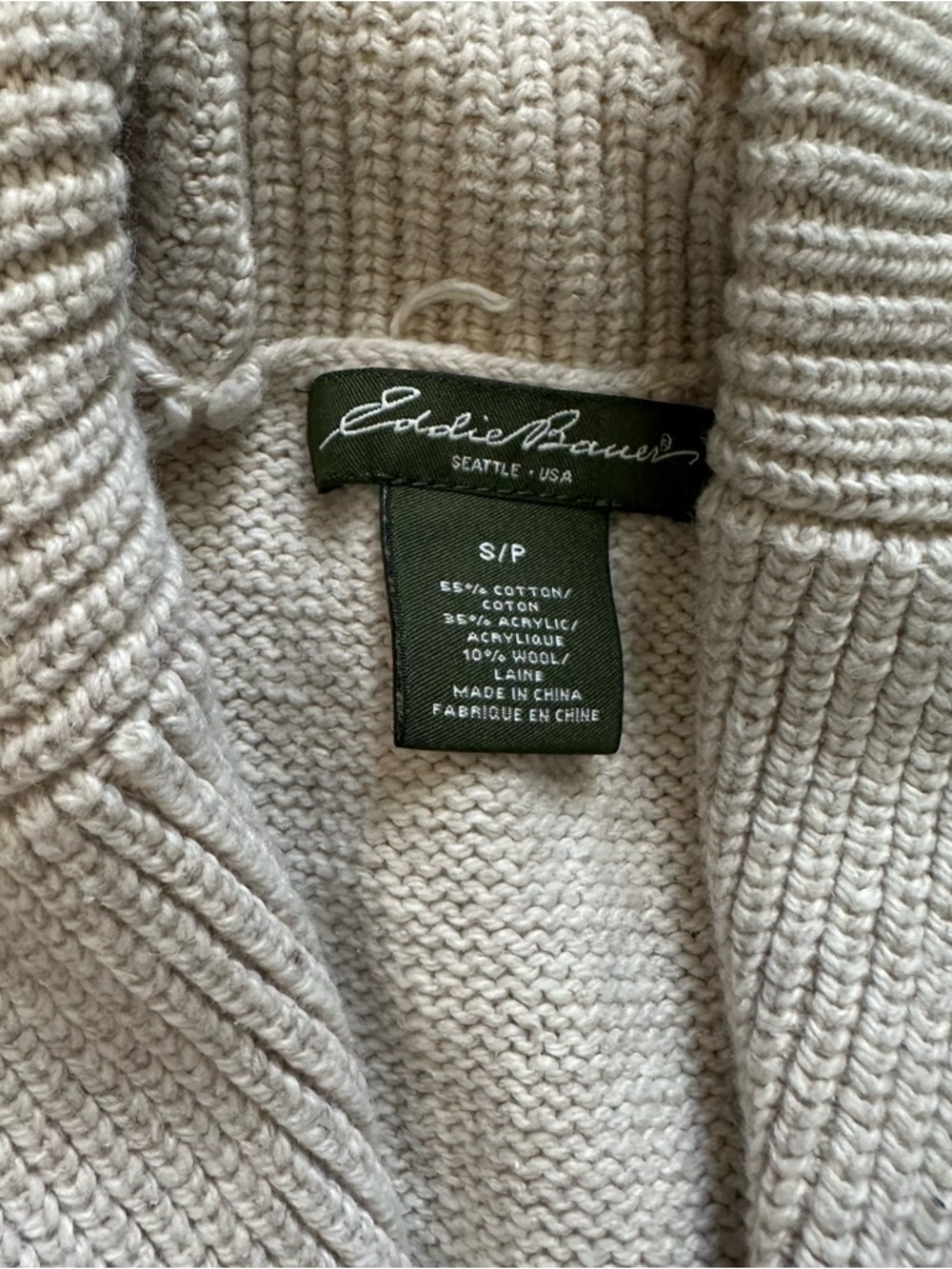 Eddie Bauer Cream Shawl Collar Fair Isle Cardigan with Navy & Burgundy - Picture 3 of 3
